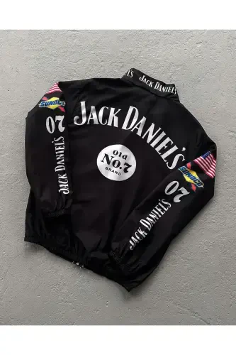 Uniseks qora raqamli bosmali suv va shamol o'tkazmaydigan yomg'ir paltosi va shamol himoyasi - Qora - MODAZONE (1)