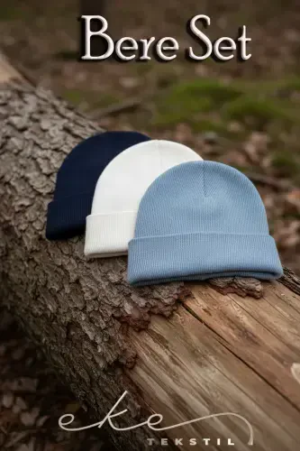 Унисекс Складная Шапка Детская Голубая Белая Темно-синяя 3шт Комплект Шапок-bebemavi - EKE TEKSTIL (1)