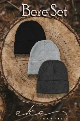 Унисекс Складной Антрацит,серый,светло-серый Комплект из 3 шапок-антрацит - 1