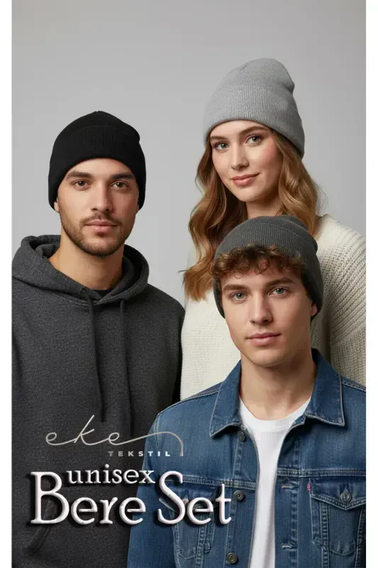 Унисекс Складной Антрацит,серый,светло-серый Комплект из 3 шапок-антрацит - 3