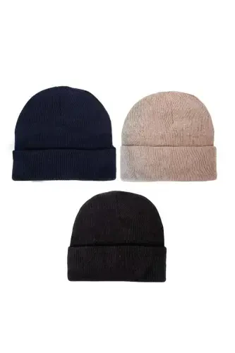 Унисекс Складной Черный Камень Темно-синий Комплект из 3 шапок-черный - EKE TEKSTIL (1)