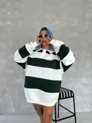 Унисекс Свитшот с Трехниточным Сборным Воротником - Зеленый - 4