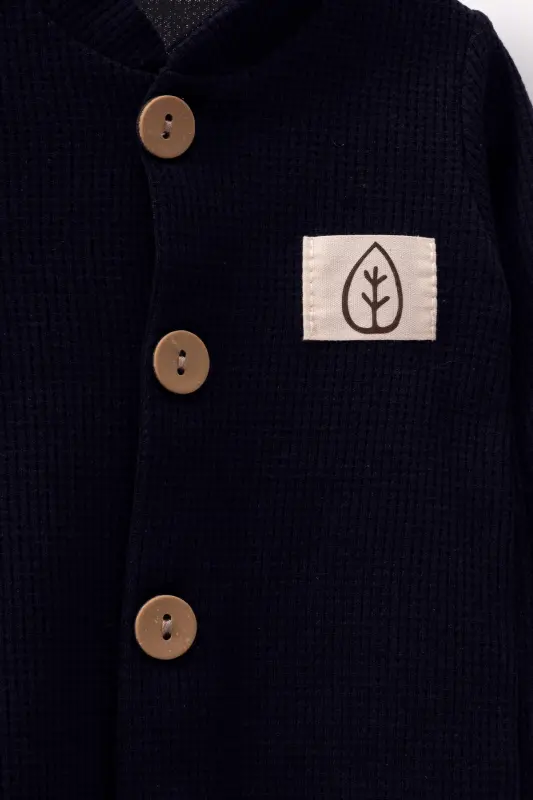 Uniseks taxta tugmali shapkali vafli nafis chaqaloq kombinezoni - ko'k - ko'k - 4