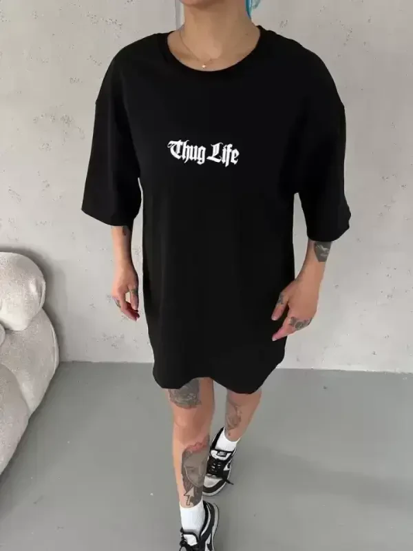 Унисекс Велосипедная Горловина Печатный Свободный T-Shirt - Черный - BÜYÜKBEDENIZ