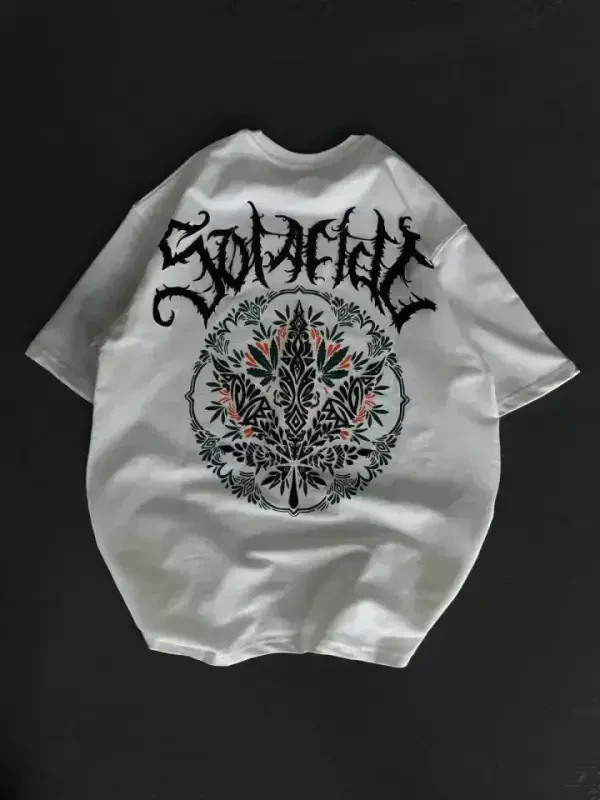 Унисекс Велосипедная Горловина С Принтом Oversize Футболка - Белая - 2