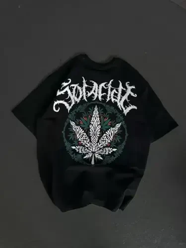 Унисекс Велосипедная Горловина С Принтом Oversize Футболка - Черный - 2