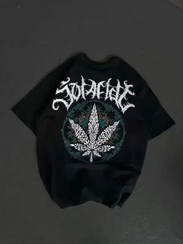 Унисекс Велосипедная Горловина С Принтом Oversize Футболка - Черный - 2