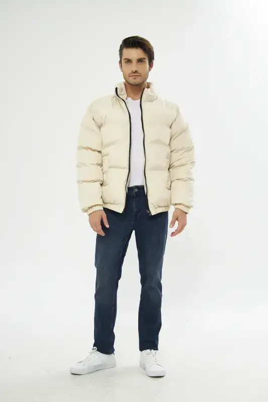 Унисекс Ветронепроницаемый Бомбер Оверсайз Куртка Пальто Водонепроницаемый MM-153-КРЕМ - 5