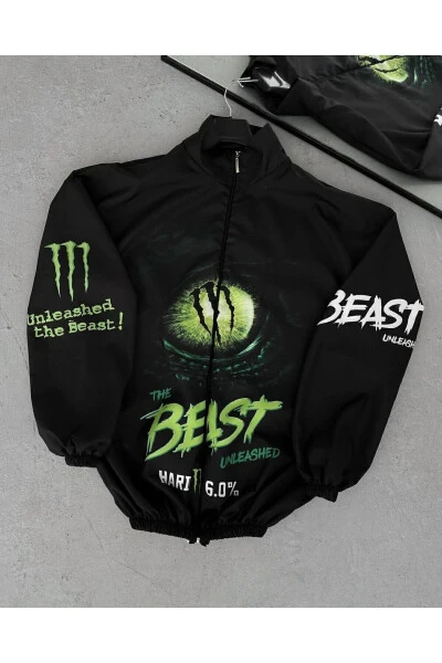 Унисекс ветровка-дождевик оверсайз из парашютной ткани с цифровым принтом черного цвета - Modazone