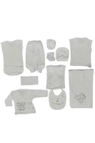 Unisex 10 Parca Yeni Doğan Hastane Çıkışı Zıbın Set Kelebek Nakışlı-KELEBEK - 1