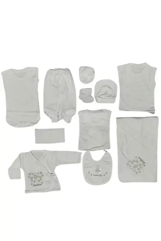 Unisex 10 Parca Yeni Doğan Hastane Çıkışı Zıbın Set Kelebek Nakışlı-KELEBEK - 1