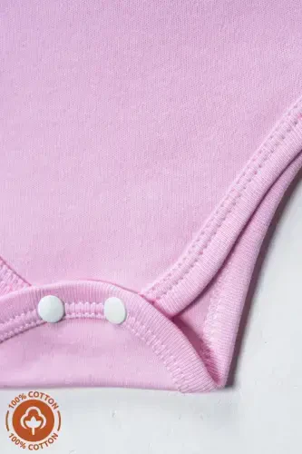 Unisex %100 Organik Paxta Fil Bosmali 0-12 Oy 3 Ta Uzun Yengli Chaqaloq Bodisi Zıbın To'plami-Pushti - 3