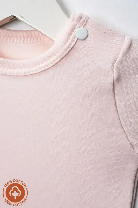 Unisex %100 Organik Paxta Fil Bosmali 0-12 Oy 3 Ta Uzun Yengli Chaqaloq Bodisi Zıbın To'plami-Pushti - 5