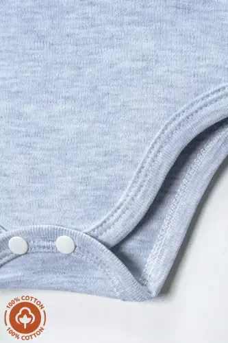 Unisex 100% organik paxtadan fil bosilgan 0-12 oylik 3 ta uzun yengli chaqaloq bodisi zıbın to'plami - Moviy - 3