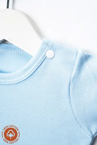 Unisex 100% organik paxtadan fil bosilgan 0-12 oylik 3 ta uzun yengli chaqaloq bodisi zıbın to'plami - Moviy - 5