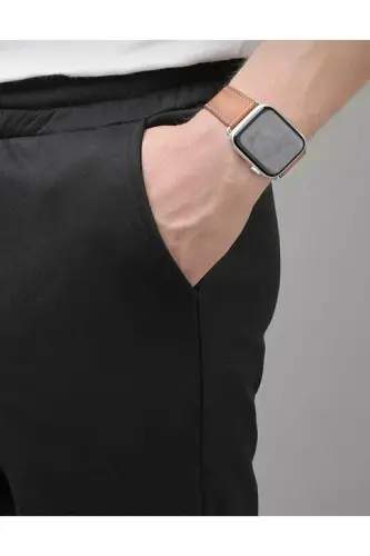 Unisex 2 ip Ipdan to'qilgan mato Paçası ribana Yozgi sport shimi-qora - 4