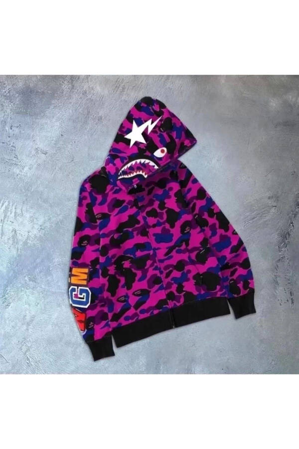 Unisex 2 iplik Bape kaputli fermuarlı ko'yla - Binafsha - 1