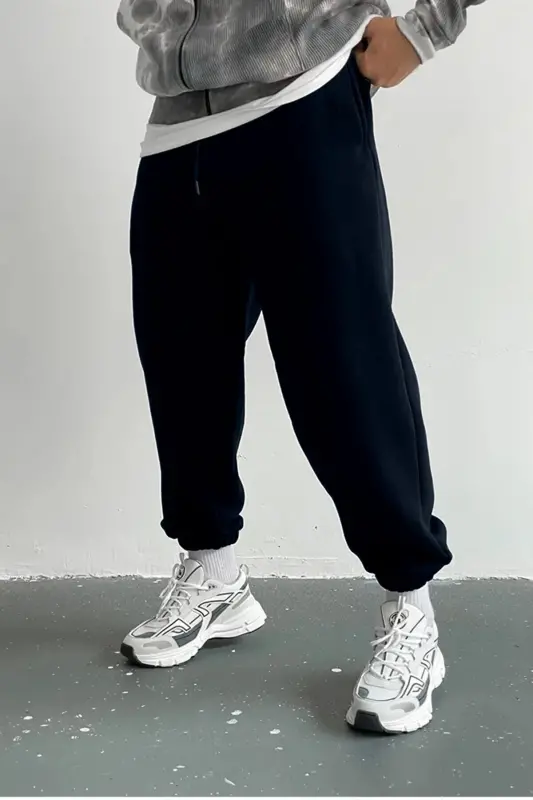 Unisex 2ip Lacivert Örme Kumaş Eşofman Altı - lacivert - 2