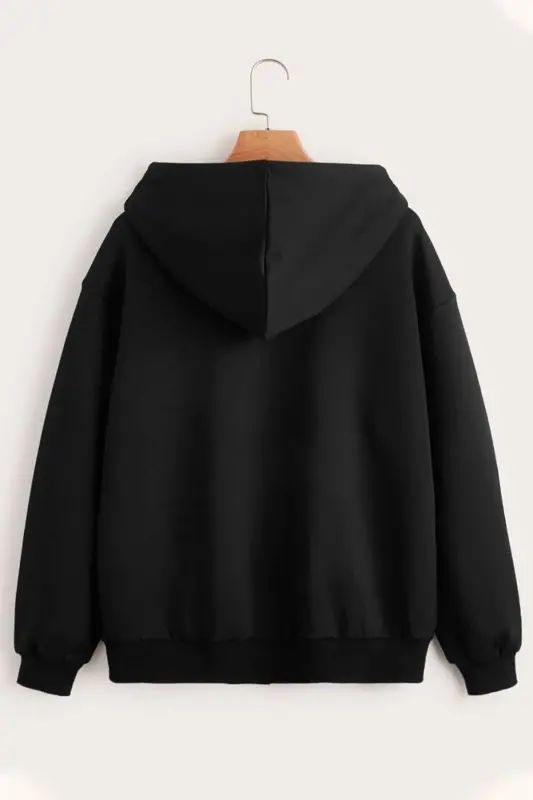 Unisex 2-thread Knitted Fabric London Printed Zippered Hooded Sweatshirt Cardigan-Black - 2