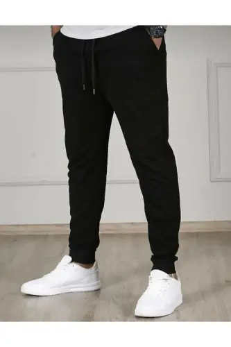 Unisex 2-Thread Knitted Fabric Ribbed Hem Summer Tracksuit Bottoms-Black 