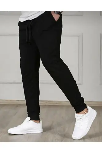Unisex 2-Thread Knitted Fabric Ribbed Hem Summer Tracksuit Bottoms-Black - 3
