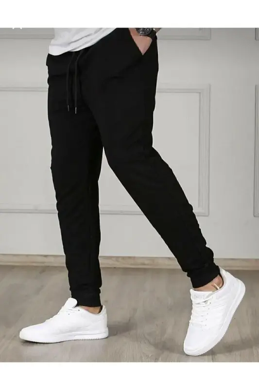 Unisex 2-Thread Knitted Fabric Ribbed Hem Summer Tracksuit Bottoms-Black - 3