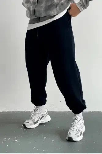 Unisex 2ip Navy Knitted Fabric Sweatpants-navy - MEMOWEAR (1)