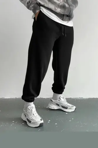 Unisex 2ip Örme Kumaş Eşofman Alt - siyah - 3