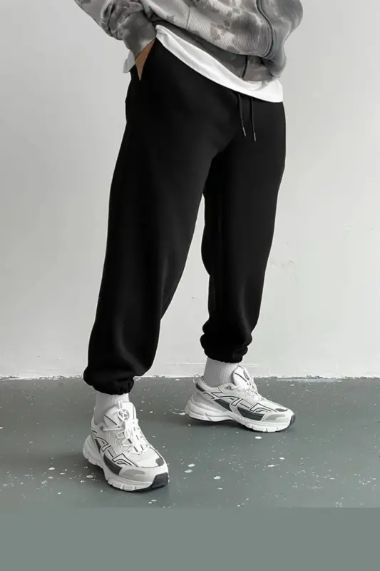 Unisex 2ip Örme Kumaş Eşofman Alt - siyah - 3