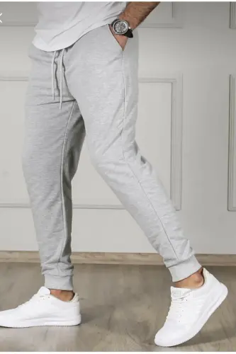 Unisex 2ip Örme Kumaş Paça Ribana Yazlık Eşofman Alt - gri-yzlk - 2