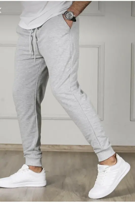 Unisex 2ip Örme Kumaş Paça Ribana Yazlık Eşofman Alt - gri-yzlk - 2