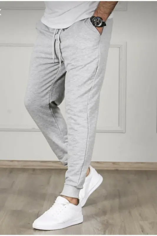 Unisex 2ip Örme Kumaş Paça Ribana Yazlık Eşofman Alt - gri-yzlk - 3