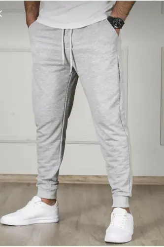 Unisex 2ip Örme Kumaş Paça Ribana Yazlık Eşofman Alt - gri-yzlk 