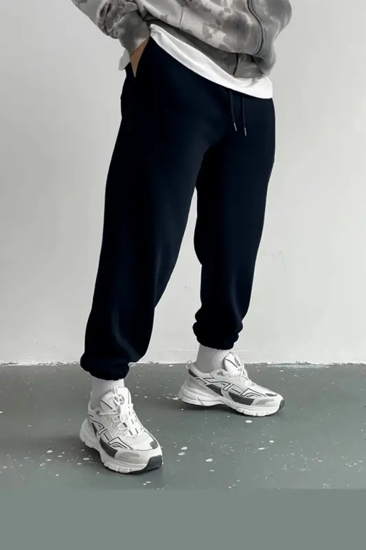 Unisex 3 lü Set Örme Kumaş Rahat Kalıp Eşofman Alt Siyah Gri Lacivert-siyah gri lacivert - 5