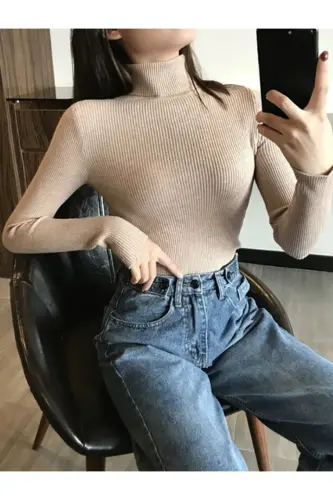 Unisex 3lü Pamuklu Balıkçı Yaka Kaşkorse Şardonlu Slimfit Boğazlı Kazak-siyahbejsarı - 3