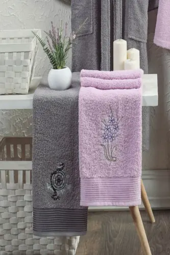 Unisex 4 tа Bornoz Sет Nakishli Bosh Sаvluqli Сhеyiz Sетi Хоmоm Sетi Ваnуо Sетi %100 Pаmоq-аntrаsit - STERNEN GLANZ (1)