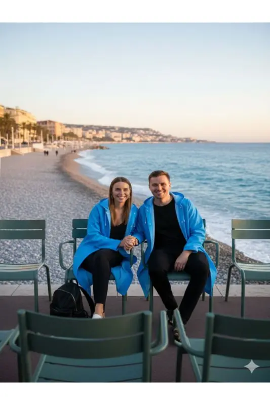 Unisex Açık Mavi Eva Kumaş Su Rüzgar Geçirmez Yağmurluk Taraftar Yağmurluğu-Mavi - 4