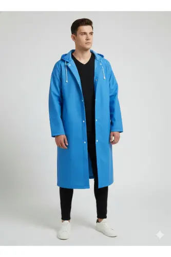 Unisex Açık Mavi Eva Kumaş Su Rüzgar Geçirmez Yağmurluk Taraftar Yağmurluğu - Mavi - 1