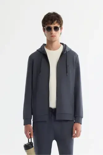 Unisex Anthracite Hooded Sweatshirt, Zippered, Regularfit - 1