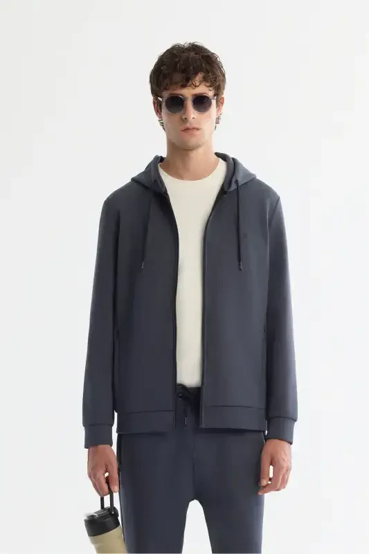 Unisex Anthracite Hooded Sweatshirt, Zippered, Regularfit - AVVA