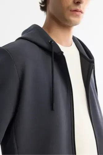 Unisex Anthracite Hooded Sweatshirt, Zippered, Regularfit - AVVA (1)