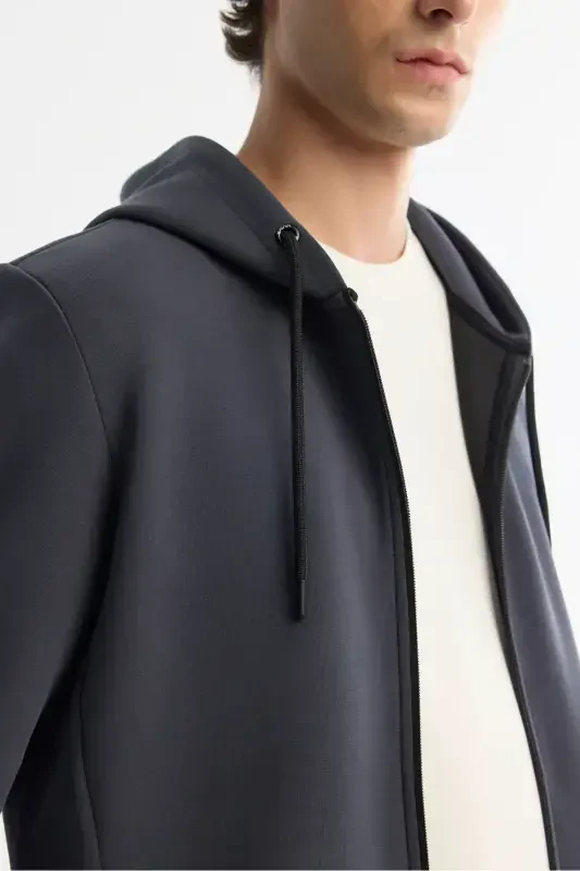 Unisex Anthracite Hooded Sweatshirt, Zippered, Regularfit - 2