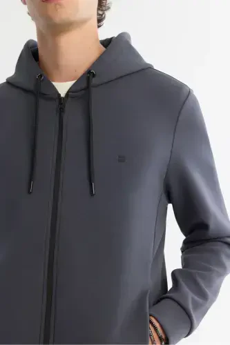 Unisex Anthracite Hooded Sweatshirt, Zippered, Regularfit - 3