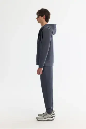 Unisex Anthracite Hooded Sweatshirt, Zippered, Regularfit - 4