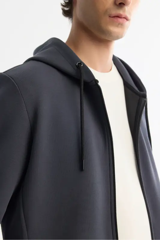Unisex Anthracite Hooded Sweatshirt, Zippered, Regularfit - 2