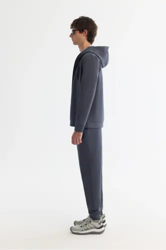 Unisex Anthracite Hooded Sweatshirt, Zippered, Regularfit - 4