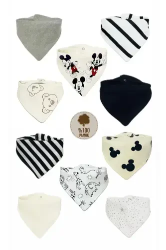 Unisex Baby 100% Cotton Black White Tones Double Layer Scarf Bib - Drool Bib 10 Pieces - 4