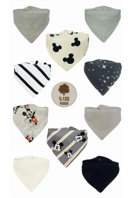 Unisex Baby 100% Cotton Black White Tones Double Layer Scarf Bib - Drool Bib 10 Pieces - LUMOS TRADE