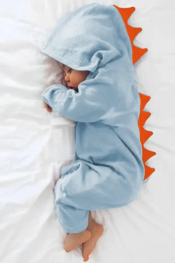 Unisex Baby and Kids Dinosaur Print Muslin Hooded Jumpsuit - 1