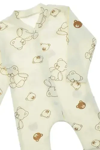 Unisex Baby Bear Print Ribbed Fabric Snap-Button Newborn Baby Romper 100% Cotton Flexible 1-3-6 Months-WHITE BEAR - 3